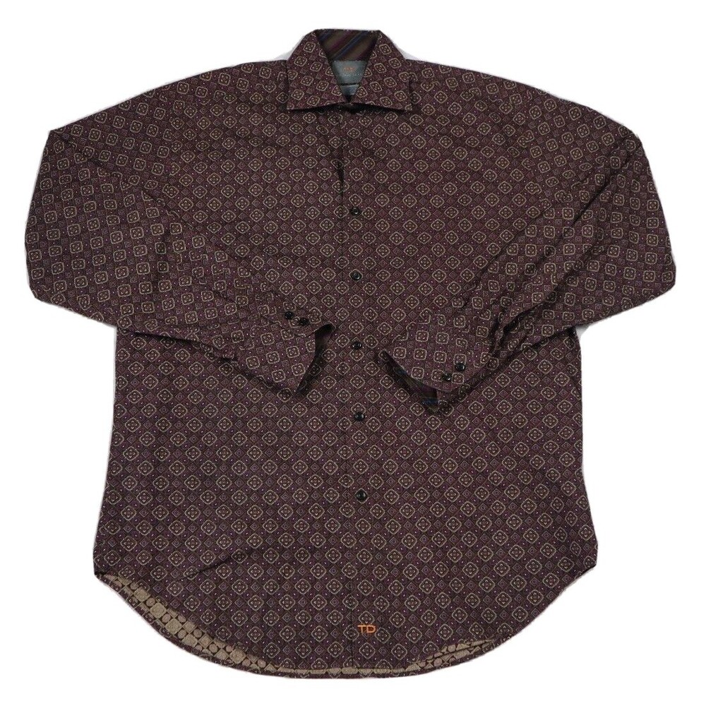 Thomas Dean Paisley Button Down Shirt Men’s Medium Purple Long Sleeve